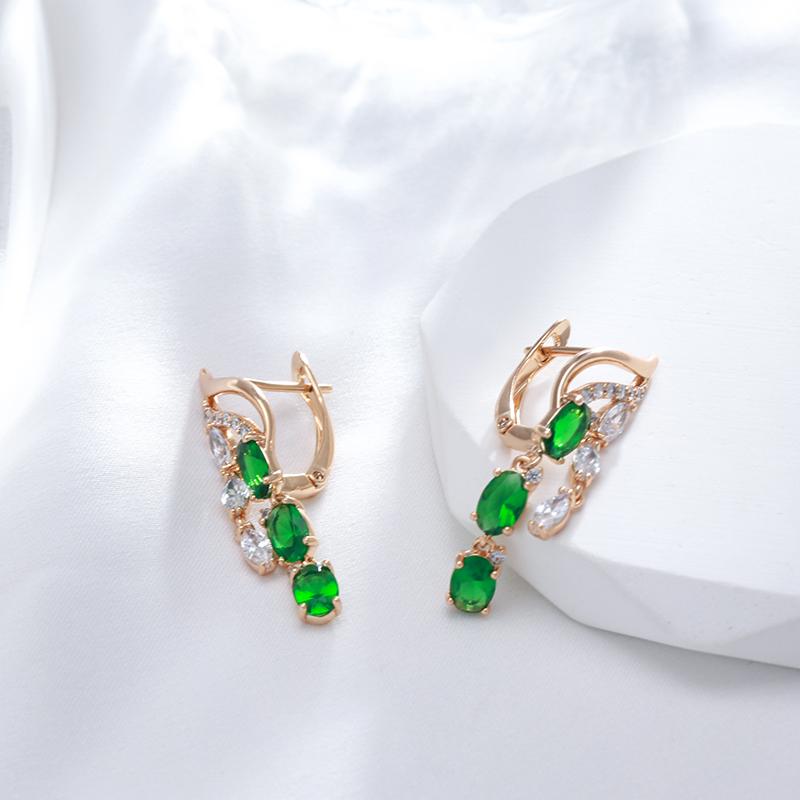 Kienl New Rose Gold Long Tassels Earring Women Vintage Green Natural Zircon Flower Drop Earring High Quality Daily Jewelry