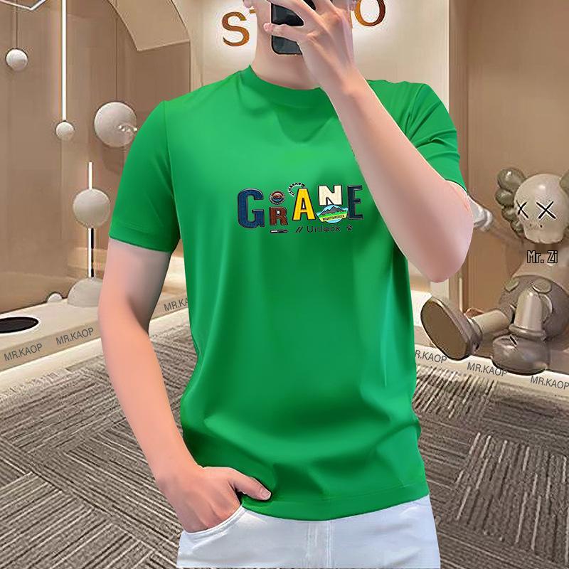 

Premium Men s Round Neck Short Sleeve T-shirt in Mercerized Cotton with 3D High-Frequency Hot Drilling Technique. XL (130-145 jin) зелёный