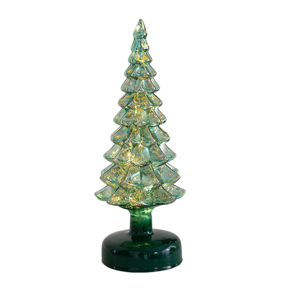 For Glass Christmas Tree Figurine Tabletop Tree Ornament with LED Lights Holiday Decor Light Up Tree Cone for Home Office Partie