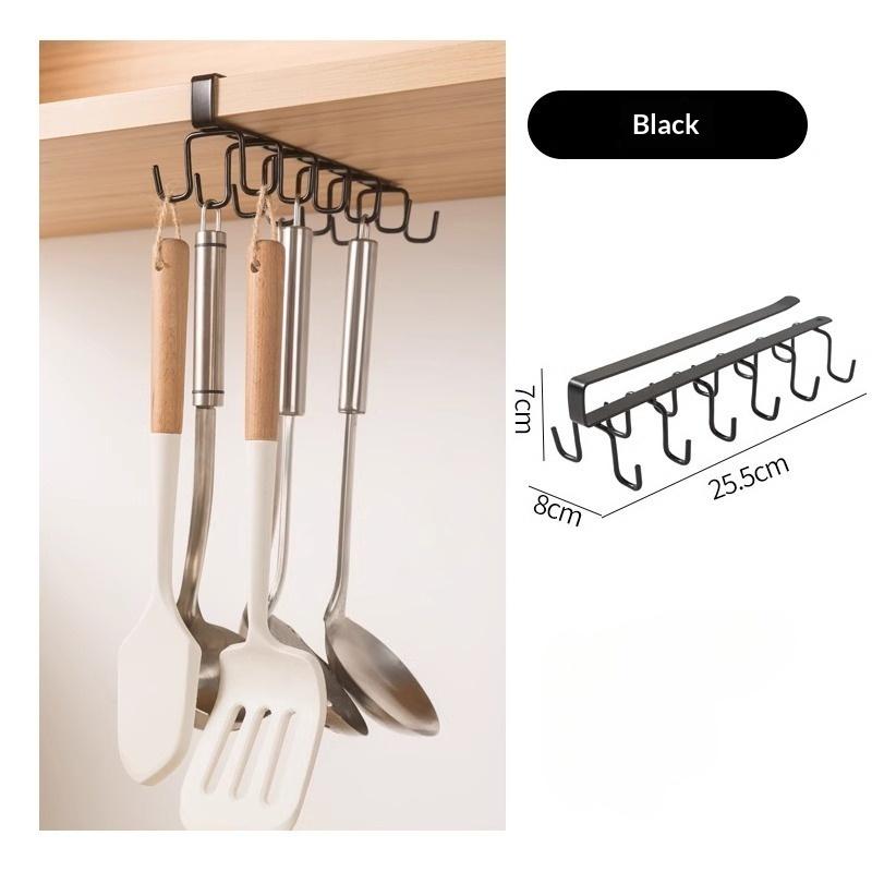 

Punch-free Double-row Hooks Under Cabinet Mug Cup Hanger Rack Kitchen Organizer Hanging Storage Holder чёрный