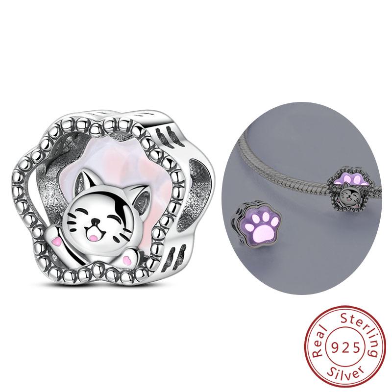 New Original Charms Beads Pendants Copper Cute Cat Paw Bow Apple Heart Charms Fit Bracelets Necklaces Women Jewelry