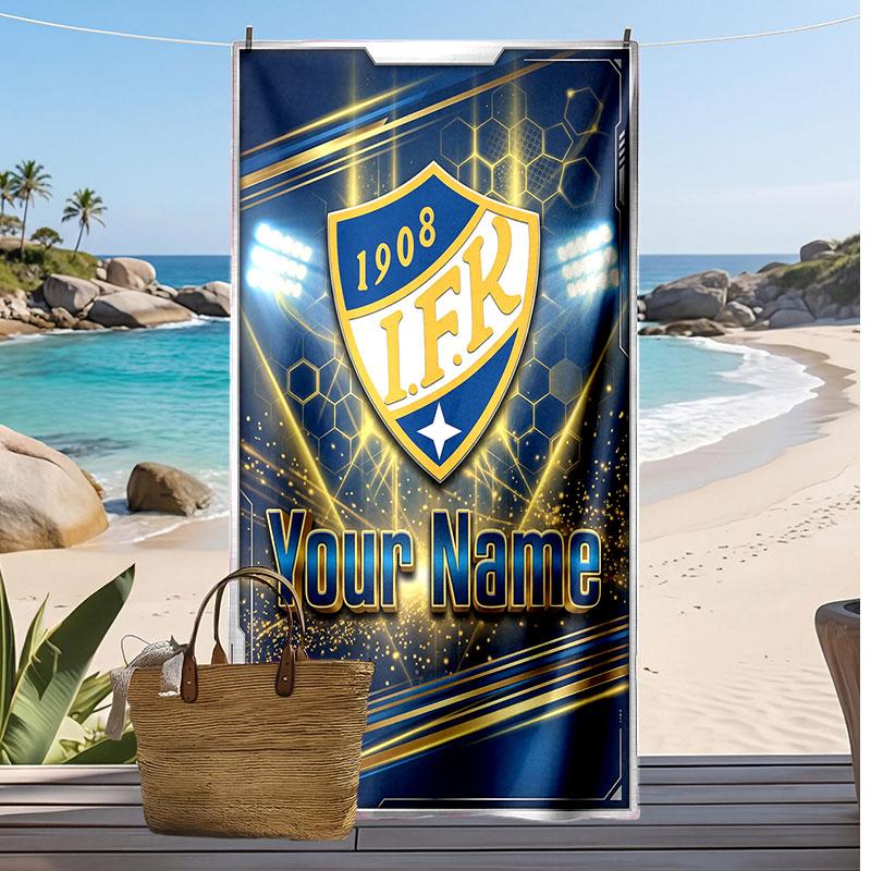 Ifk Göteborg Personalized Printed Beach Towel Soccer Logo Support Custom Name Text Absorbent Towel For Sport Travel Special Gift