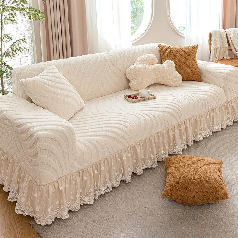 Lace Skirt Sofa Cover Thickened Plush Full Cover for Warmth in Autumn and Winter  All Purpose Set  Anti Cat Scratch Cover Cloth  Anti Slip Cover