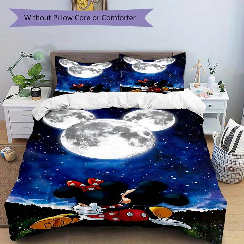 3pcs set Moonlit Night Mickey Minnie1pc of quilt cover+2pcs of pillowcase, no core, print bedding, All Seasons Bedroom Setting075