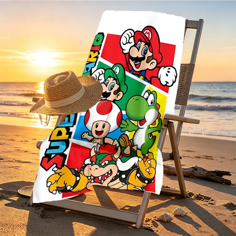 Super Mario Print Beach Towel Design, Soft, Lightweight. for Home Bathroom, Spa, Pool, Yoga, Surfing, Camping, Gift for Family, Friend
