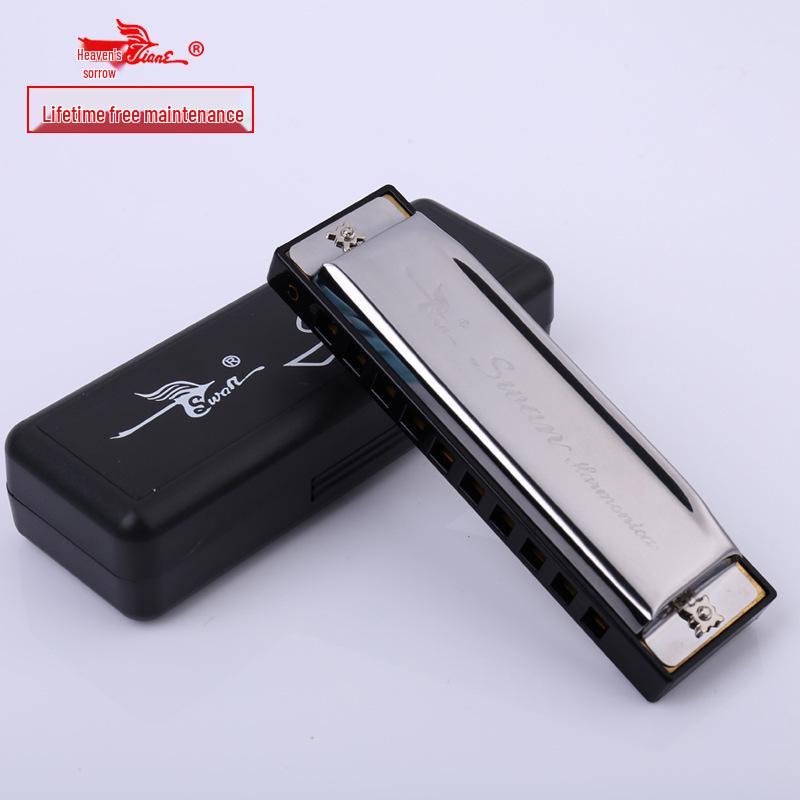 

Swan 10-Hole Blues Harmonica: Perfect for Adults, Students, and Beginners Silver + Chinese Manual