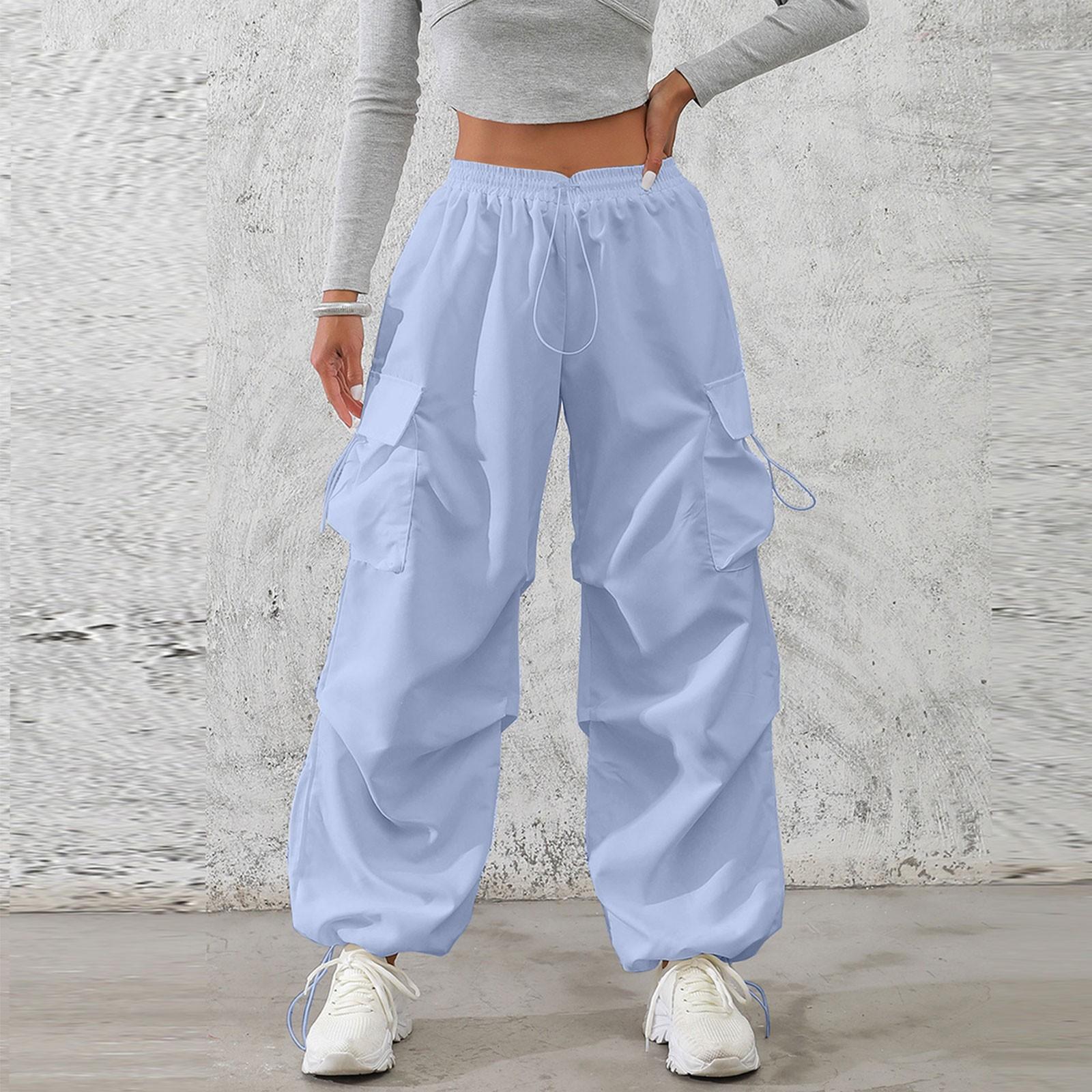 

Женские модные брюки однотонные повседневные брюки с эластичной резинкой на талии и карманами S светло-синий