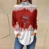 Women Fall Casual Long Sleeve Shirts Sweatshirt Vintage Printed High Neck Top Pullover