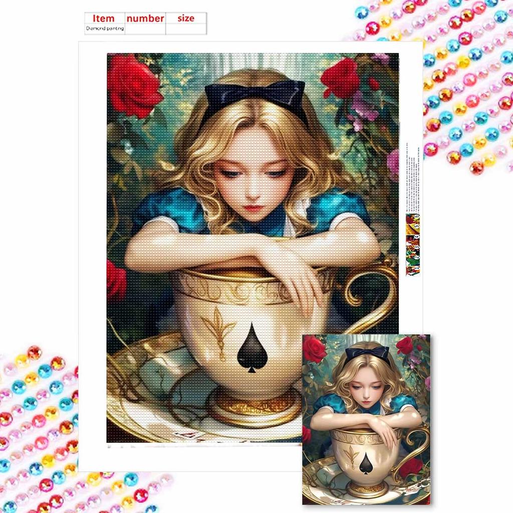 Diamond Mosaic Colorful Diamond Painting Alice In Wonderland Full Round Embroidery Cartoon Creative Hobbies Wall Decor