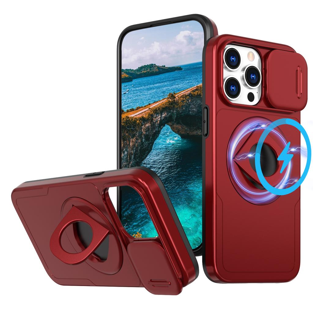 Luxury Magnetic Slide Camera Protection Case For iPhone 16 15 14 13 12 11 Pro Max Plus X XS XR 8 7 For Magsafe Ring Stand Cover
