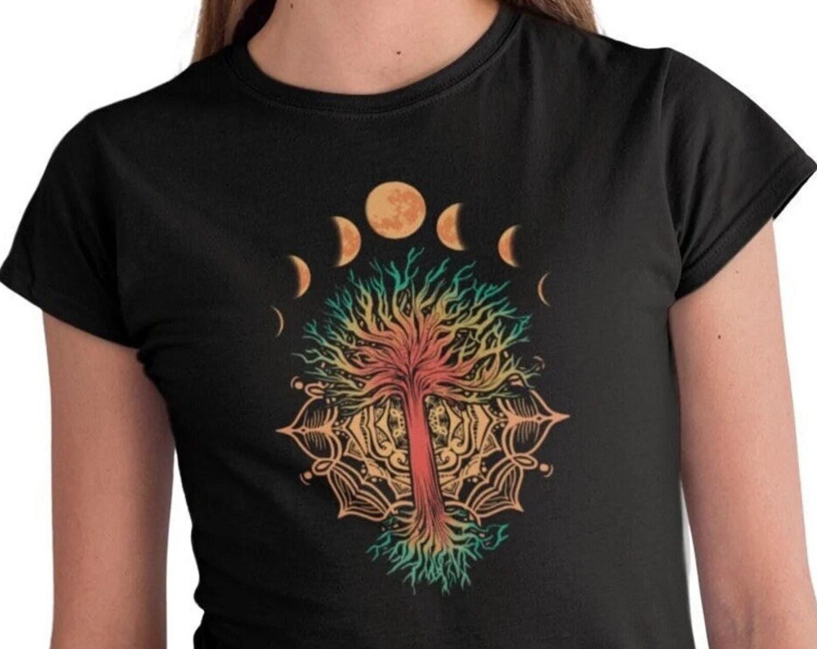 Moon Phases T-shirt Women Spiritual Graphic Moon T-shirt Woman Yoga Buddha Nature Tree of Life Shirt Gift 4XL