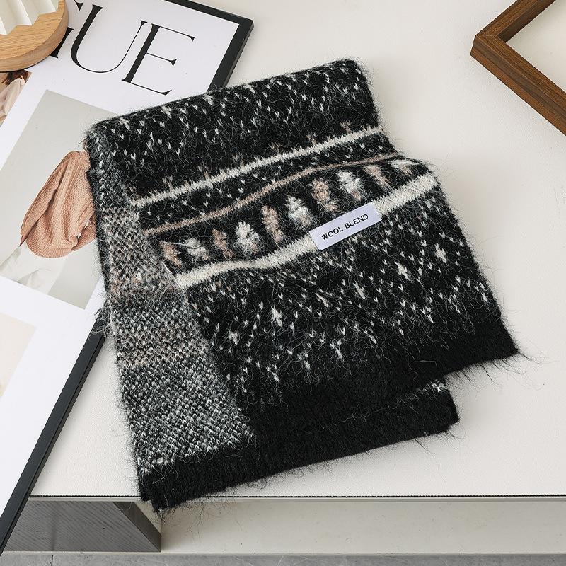 Retro Red Green Print Fashion Winter Women Knit Scarf Headscarf Casual Preppy Scarve Lady Mujer Wrap Shawl Korean New Christmas
