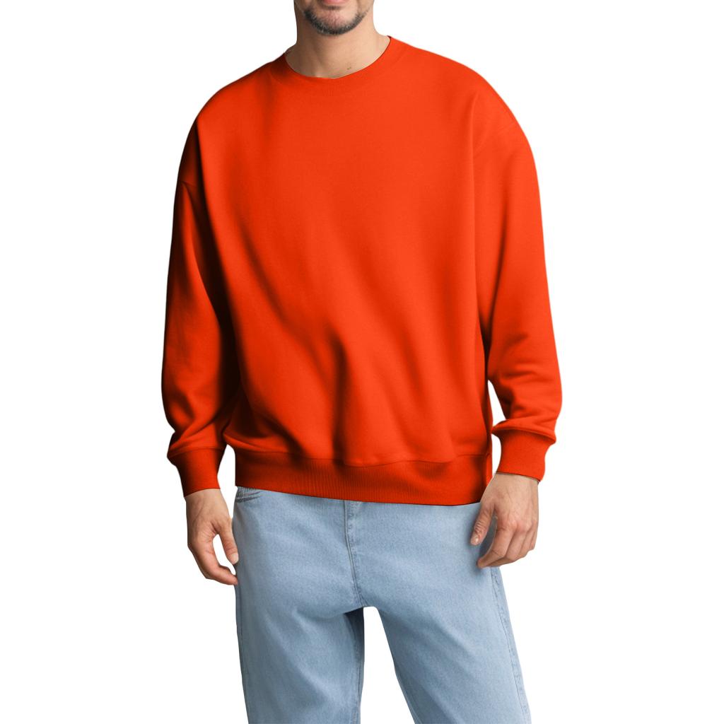 Unisex Solid Color Round Neck Pullover Ribbed Long-sleeved Sweatshirt