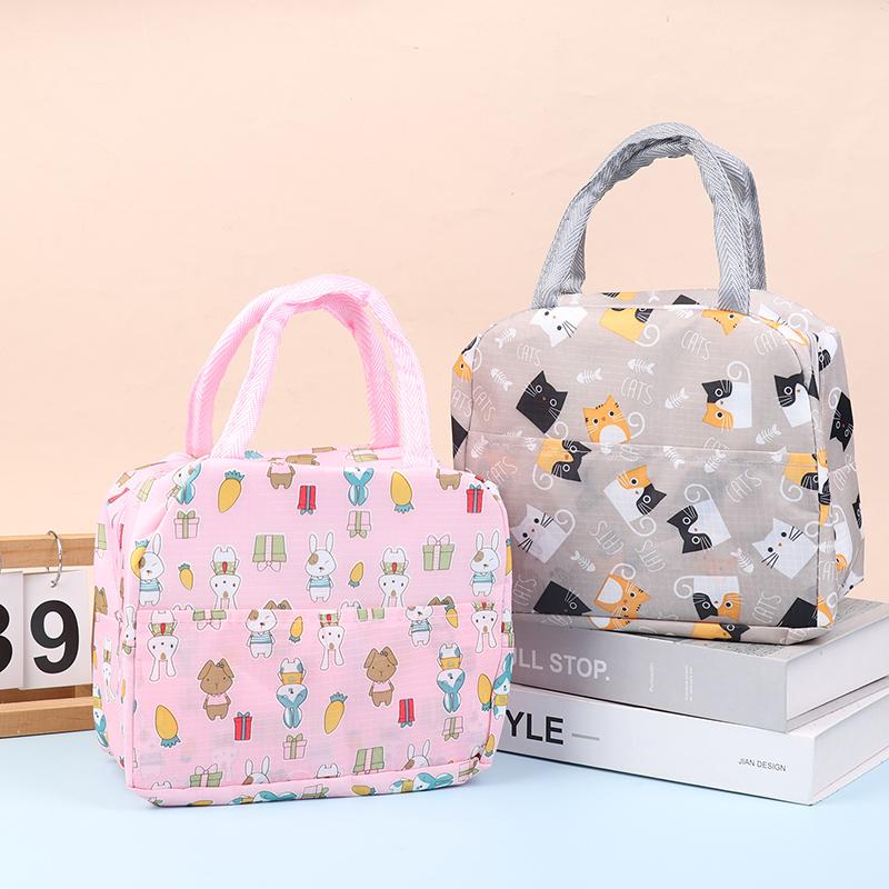 Lunch Bag Handle Insulation Cooler Bag For Women Kid Cartoon Animals Lunch Box Picnic Travel Portable Food Storage Thermal Bag