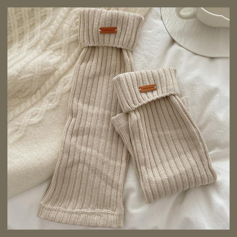Autumn Winter Leg Warmers Japanese Simple Loose Long Socks Female Knitted Warm Foot Cover White Black Y2K Stockings Leg Warmers