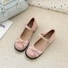 French evening breeze bow thick heel Mary Jane shoes women's 2025 summer new versatile small retro shoes