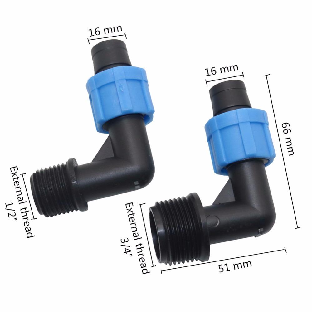 16mm Thread Lock Hose Connector 90 Degree Elbow Pipe Water Connector Drip Tape for Greenhouse Agriculture Irrigation 2 Pcs