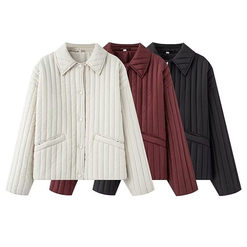 Kaslead New Women clothes Western Style Versitile Fashion Heart-Shaped Decorated Row Button Cotton-padded jacket Jacket