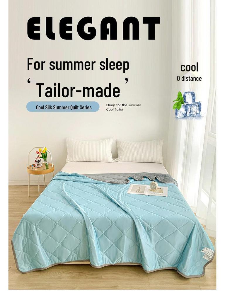 Class A Ice Silk Cooling Summer Quilt - Solid Color, Machine Washable, Thin Gift Quilt for Single and Double Beds
