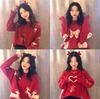 Women's Red Jacquard Christmas Sweater: Autumn Style, Round Neck, Long Sleeve Knit Pullover