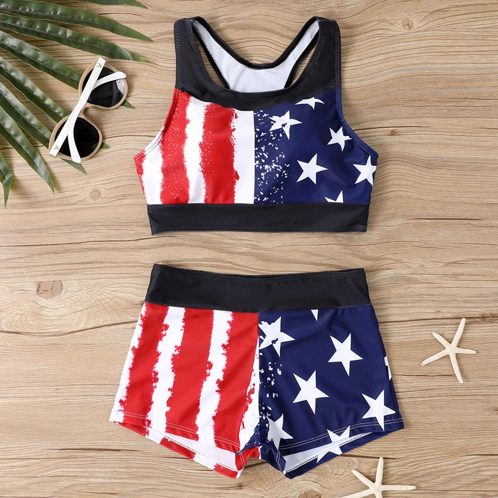 Two Piece Women Swimsuit Tankini Top with Padded Cups Wireless Support Swim Shorts Set Printed Design Comfortable Fit