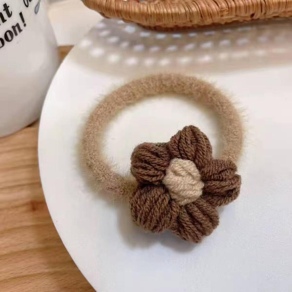 Damen Herbst Winter Häkelblume Haargummi & Stirnband - Süßes Plüsch Haaraccessoire