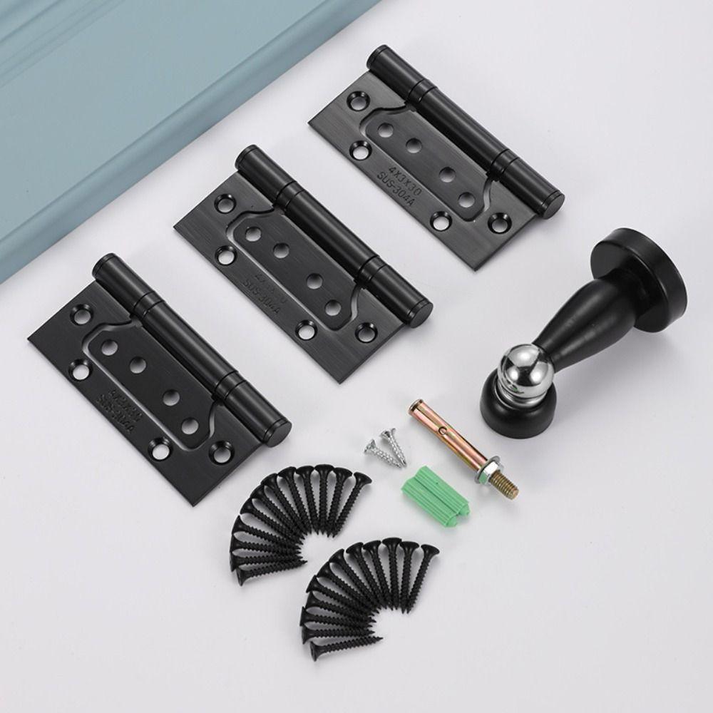 Useful 304 Stainless Steel Stainless Steel Hinge 3+1 Set 4 Inches Door Stopper Hinge Set Small Flat Door Hardware Wooden Door
