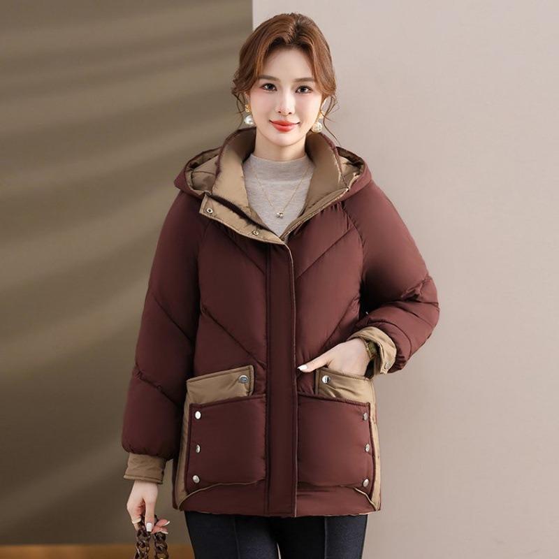 

Winter down padded jacket hooded thickened women s padded jacket hooded loose coat top 5XL [recommended 150-80kg] коричневый