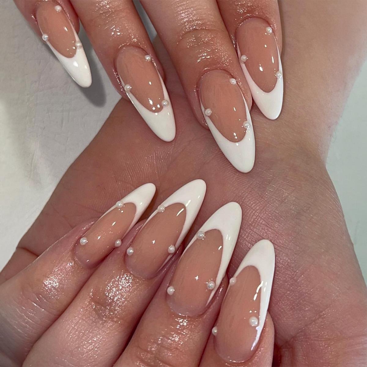 

Cross-Border Handmade Pink French Pearl Press-On Nail Art Tips