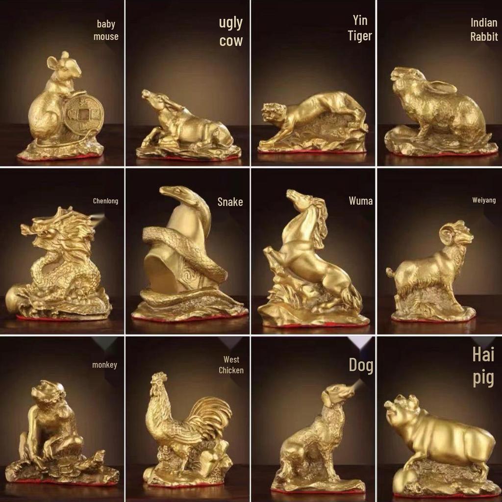 Chinese Zodiac Bronze Brass Ornaments: Rat, Ox, Tiger, Rabbit, Dragon, Snake, Horse, Sheep, Monkey, Rooster, Dog, Pig Crafts