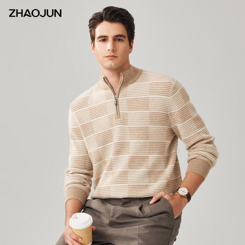 

Zhaojun Men s 100% Cashmere Plaid Half-Zip Pullover XL