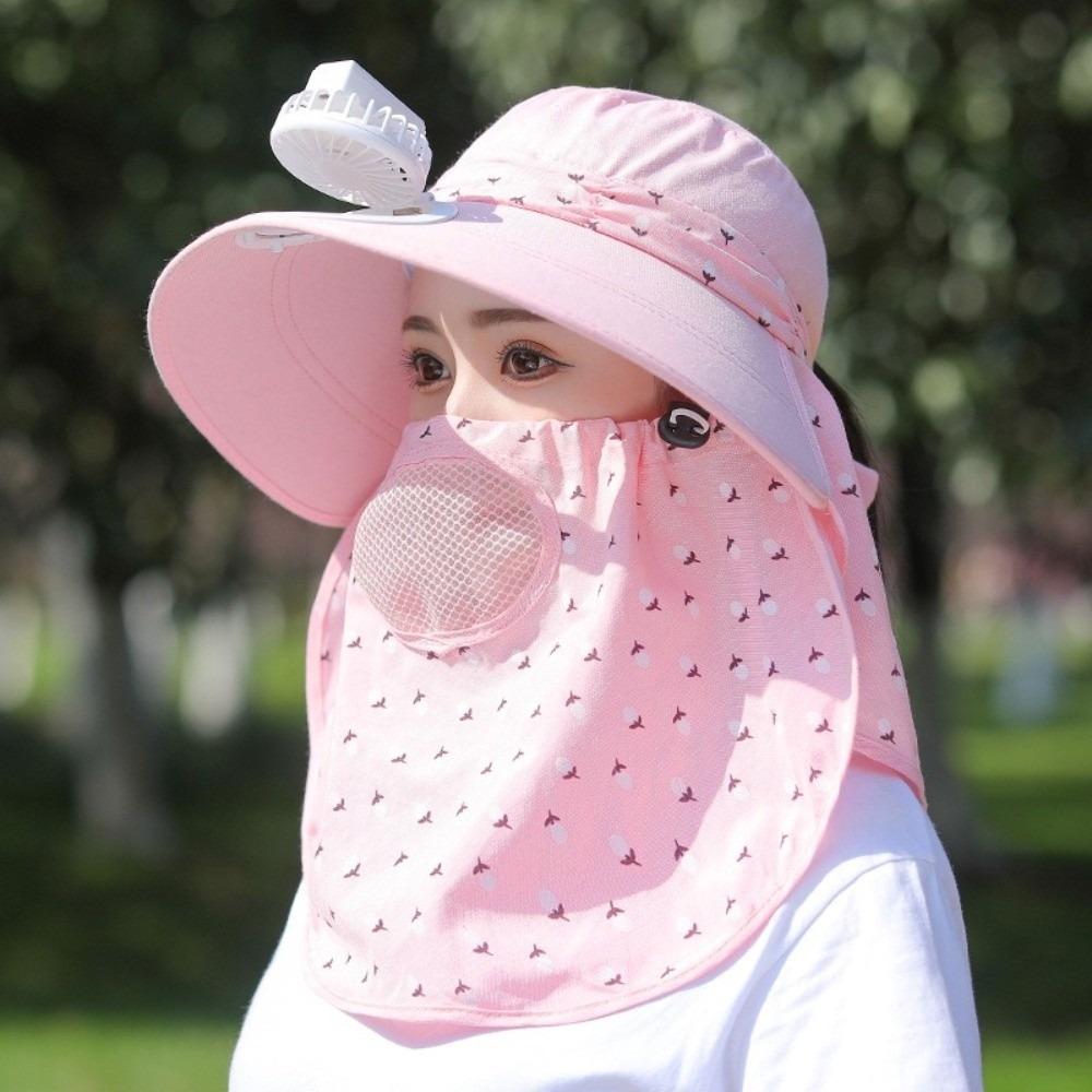 

Windproof Electric Fan Bucket Hat With Neck Flap Women Sun Hat Casual Tea Picking Hat Cycling розовый