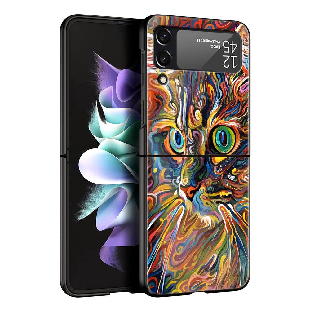 Abstract Surreal Animal Lion Phone Case for Samsung Galaxy Z Flip 3 4 5 Black Folding Mobile Shell Hard PC Coque Protect Cover