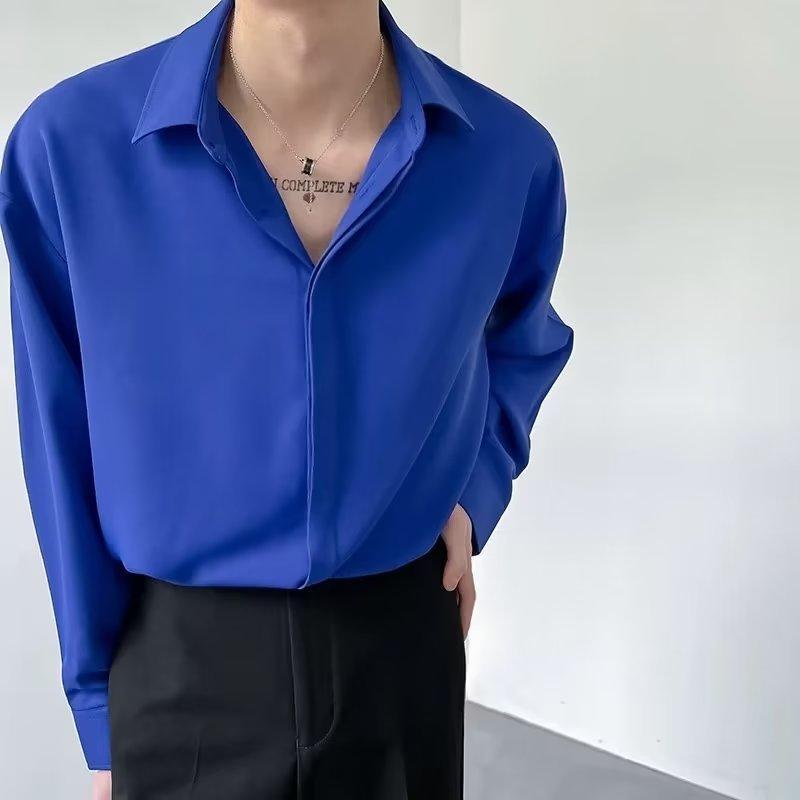 Spring New Men'S Long Sleeved Shirt, High-End, Fashionable, Versatile, Solid Color Shirt, Men'S Light Mature Style, Inch Shirt, Men