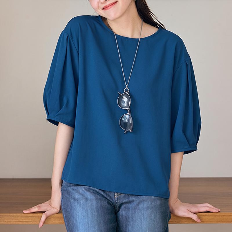 ZANZEA Women Casual Round Neck Solid Color Loose Half Sleeve Blouse S