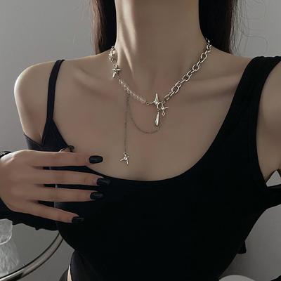 Collier Étoile Goutte d'Eau Personnalisé Pour Femmes, Chaîne Clavicule Épissée Design de Niche, Accessoires Chaîne Pull Fille Épicée