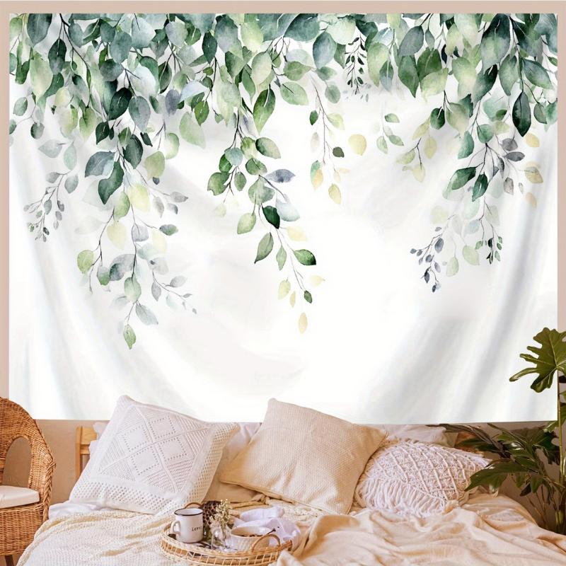 Boho Green Leaf Wall Hanging Tapestry,Watercolor Botanical Plant Art Decor Fabric, Soft Peaceful Ornament For Home Room Interior