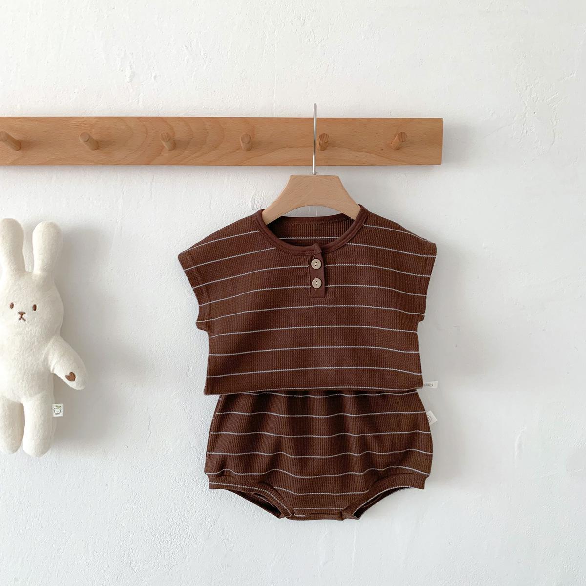 

Детский летний полосатый комбинезон без рукавов в корейском стиле из двух частей 80 cm