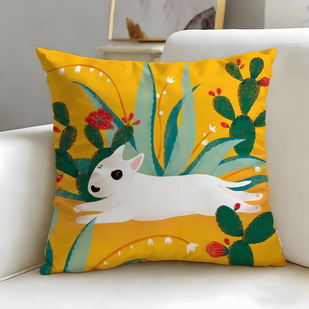 classic animal Bull Terrier Cushion Cover Soft  EasyWash Pillow Case  Versatile for Couch Bed Travel and Office