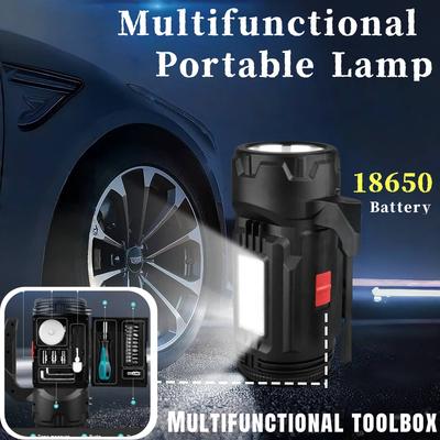 Multifunctional Portable Lamp Built-In Toolbox 18650 Battery Lantern Type-C Rechargeable Flashlight For Camping Maintenance
