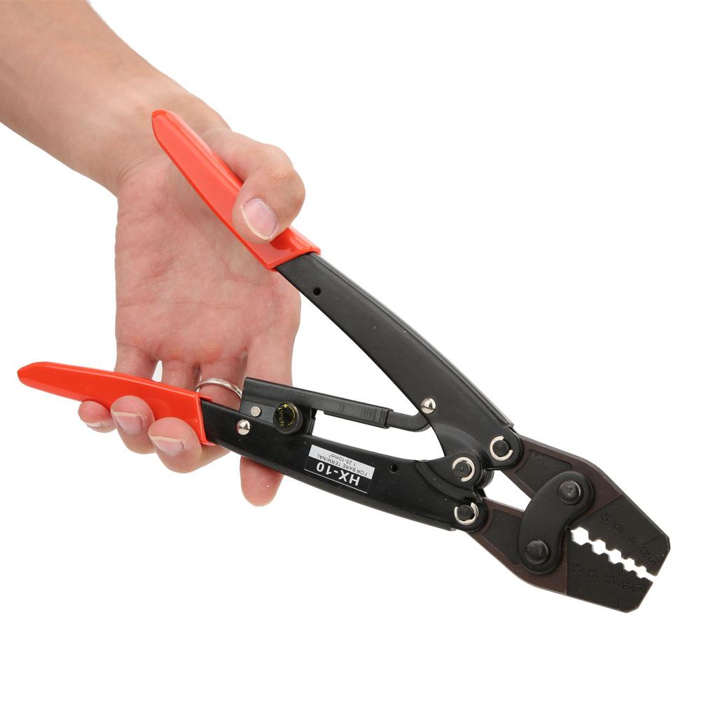 

HX 10 Carbon Steel Crimper Ratchet Terminal Crimper Pliers 1.25 10mm AWG10 6 Red Handle