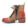 Johnature Echtes Leder Schuhe Damen Stiefel Runde Zehen Retro Handgemacht Reißverschluss Freizeit Nähen Prägnante Knöchel Plateaustiefel