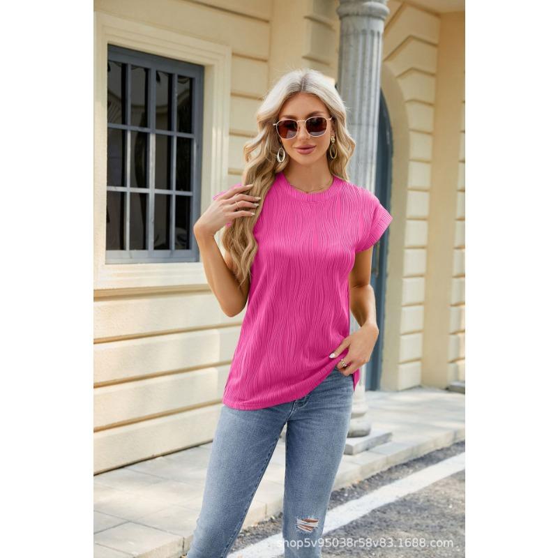 YYFS Dámská móda Ležérní Léto Jaro Jednobarevné halenky a košile s krátkým rukávem a výstřihem do O