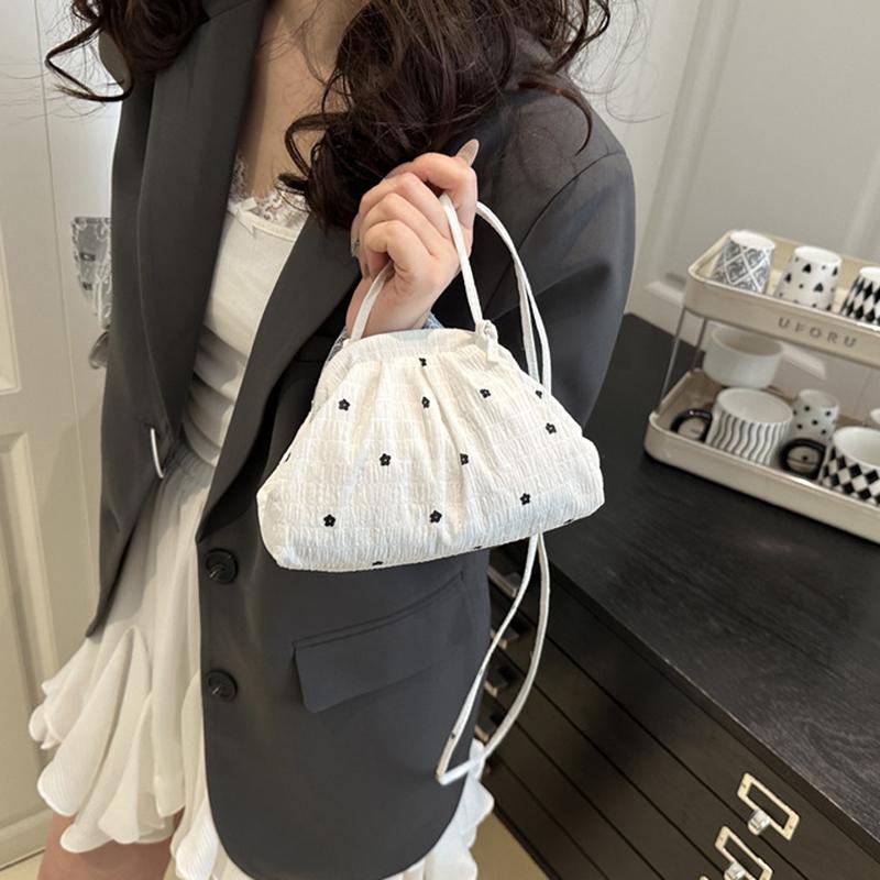 Women Vibrant Floral Small Shoulder Bag Summer Minimalist Pleated Shell Crossbody Bag for Daily Commute & Casual Outings AVE