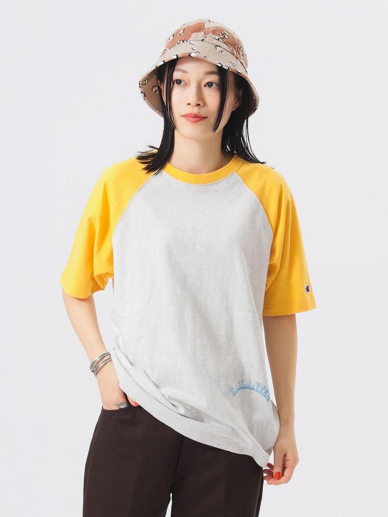 Beams Boy TEE Champion Print Raglan Size S S/S [Special Order] T-Shirt, Women's, Gray,