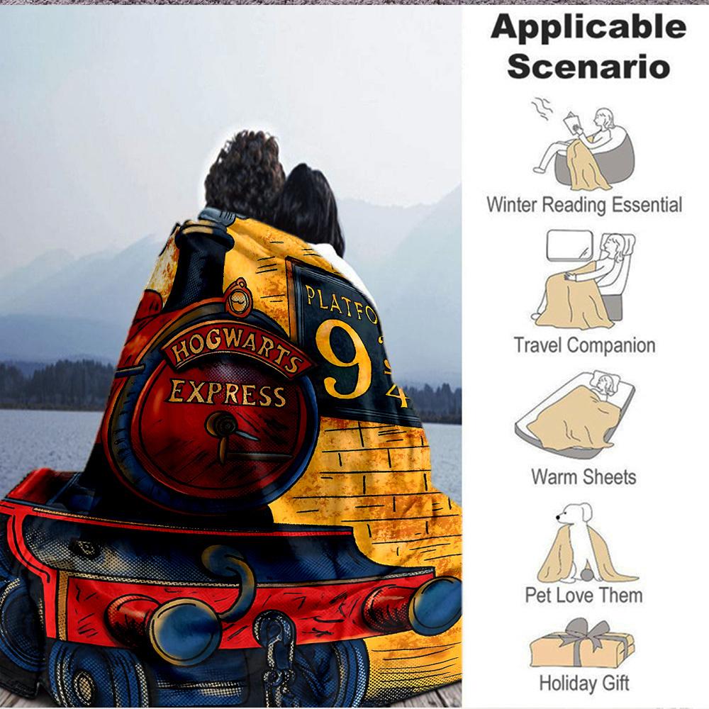 1pc Harry Potter Flannel Throw Blanket - HD Printed Lightweight Soft Warm All-Season Blanket for Sofa, Bed, Travel, Camping 057