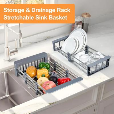1pc Kitchen Sink Drain Rack Dish Drain Rack Kitchen Basket Folding Drying Rack Stainless Steel Kitchen Sink Kitchen Washing Dish