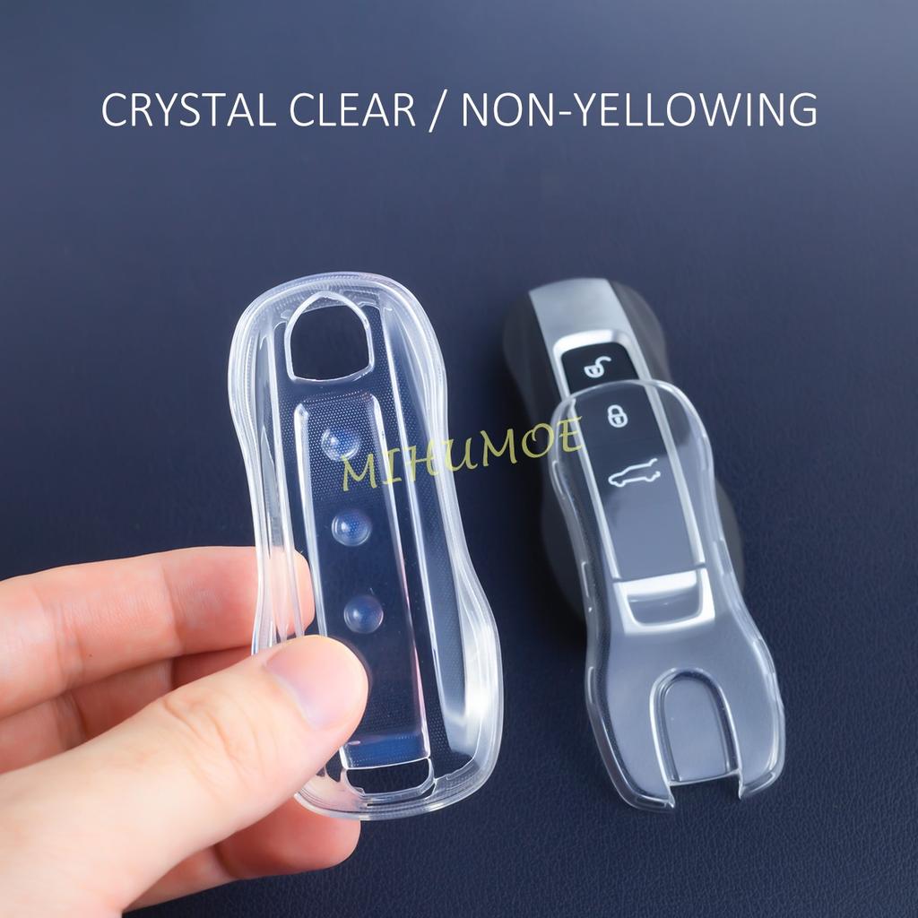 Für 2020-2025 Porsche Cayenne/Cayenne Coupe Panamera Taycan 911 Schwarz/Klar Transparent Auto Schlüsselanhänger Hülle Abdeckung Schale Schlüsselanhänger Tasche 2 Stück