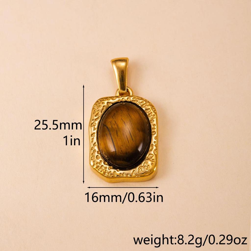 Exaggerated Geometric Tiger Eye Stone Pendant Necklace In Stainless Steel