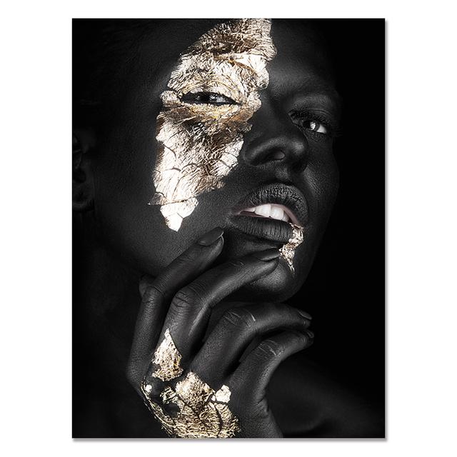 Gold and Black Woman Canvas Painting African Women Posters and Prints Cuadro Modern Wall Art Pictures for Living Room Decoration